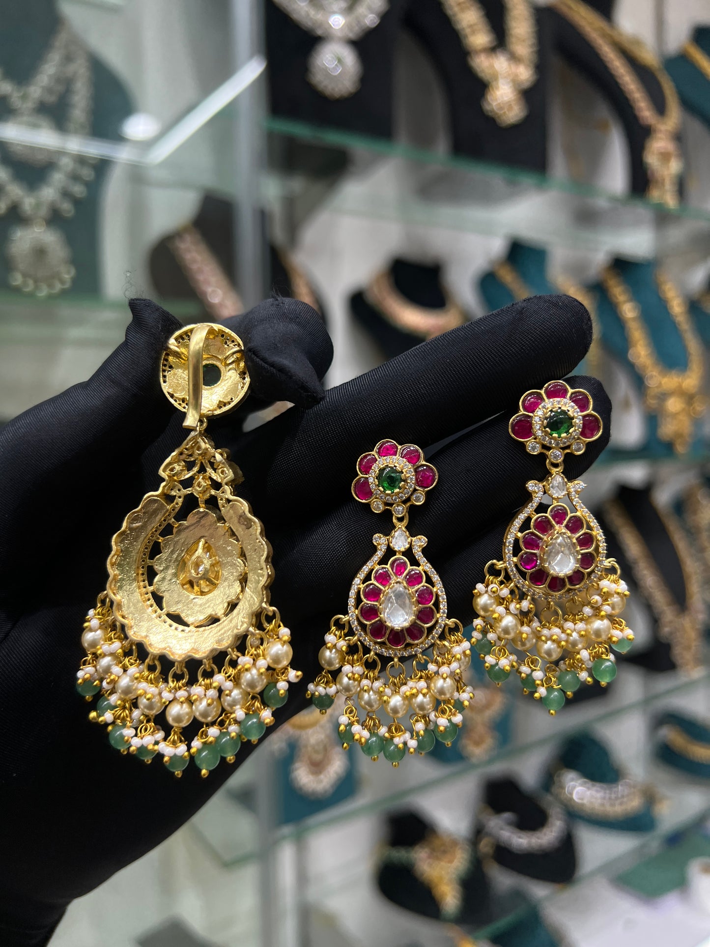 Kundan mossonite pendant earrings