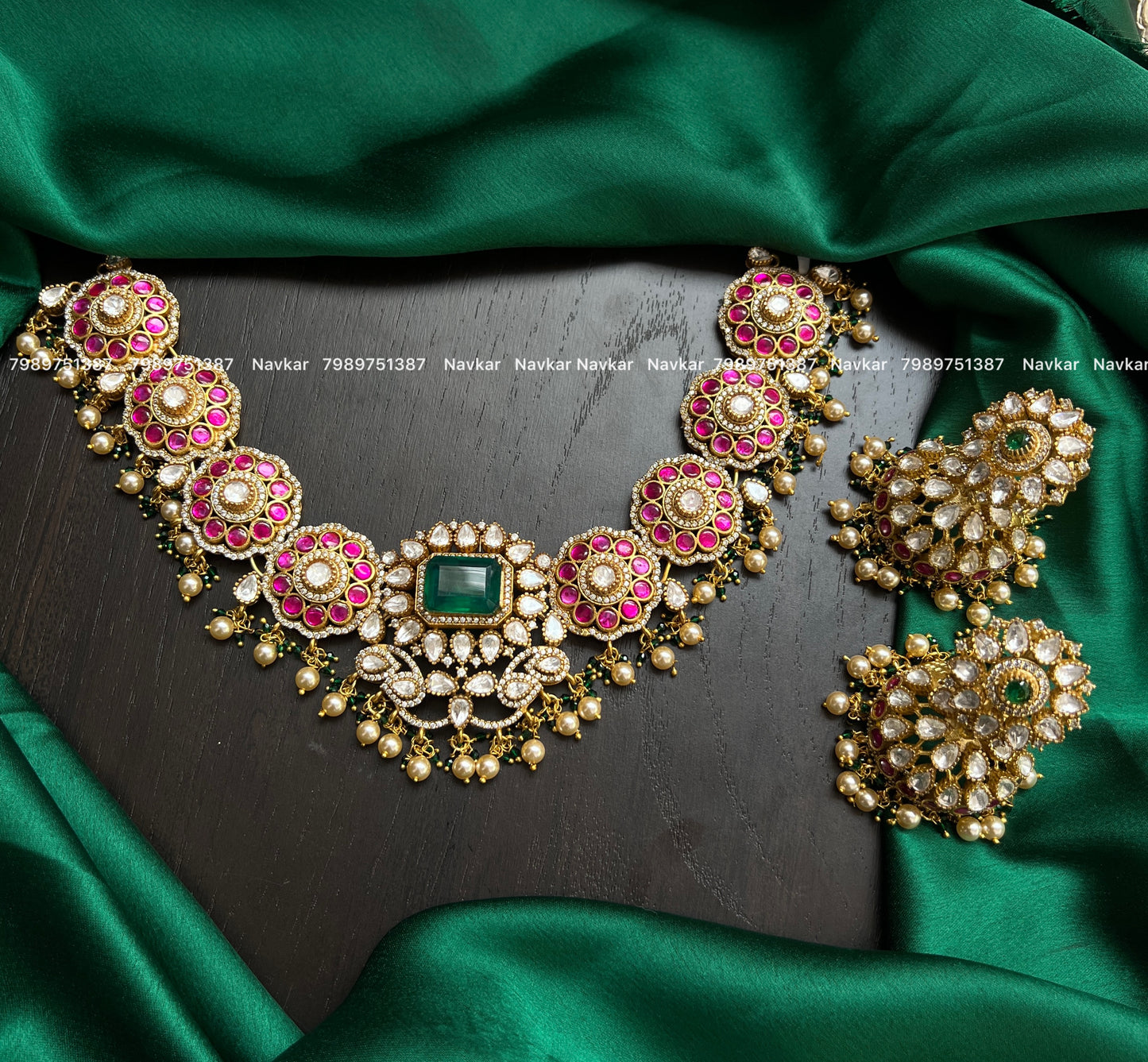 Kundan mossonite necklace