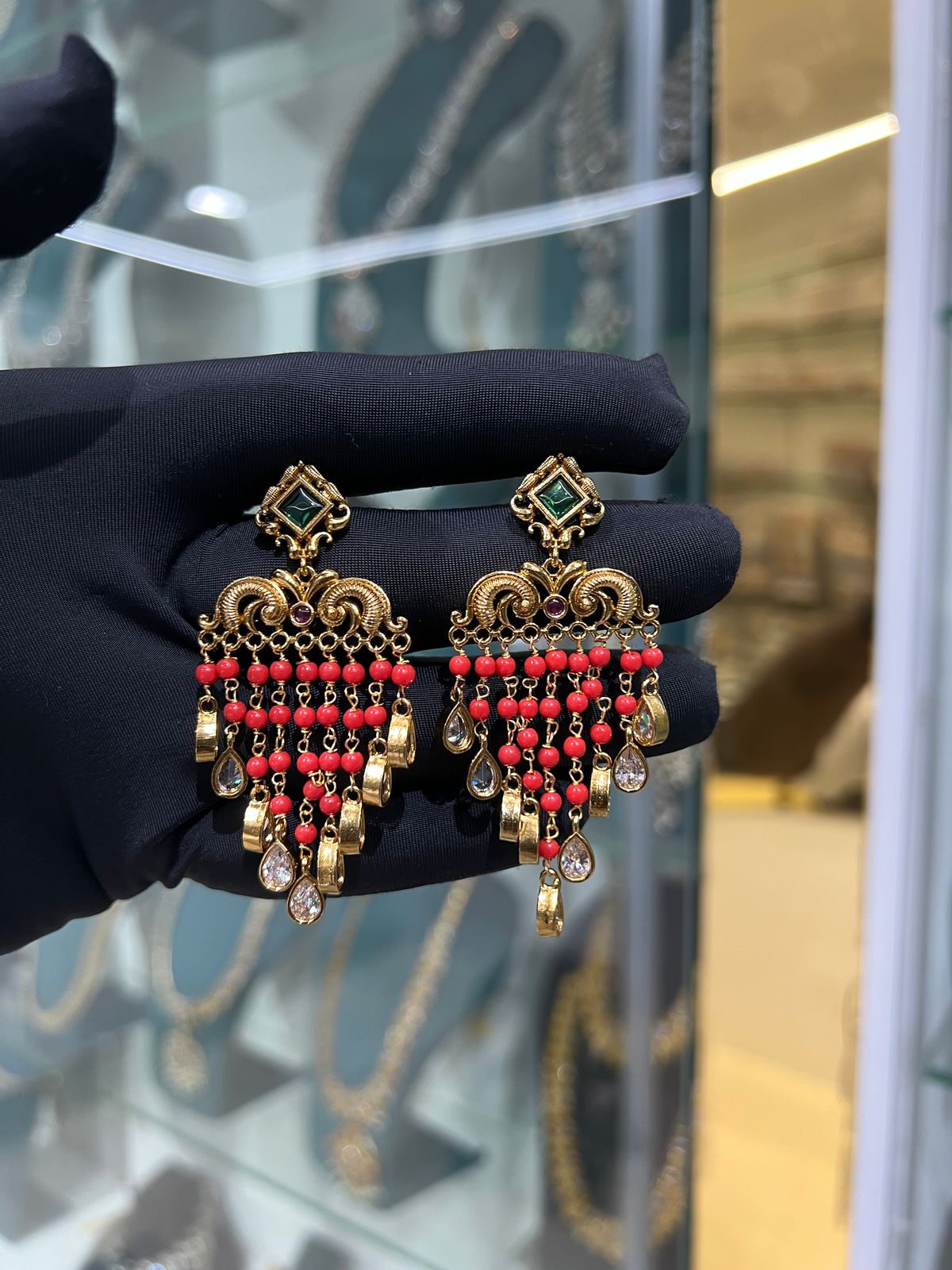 Pearls and coral earrings