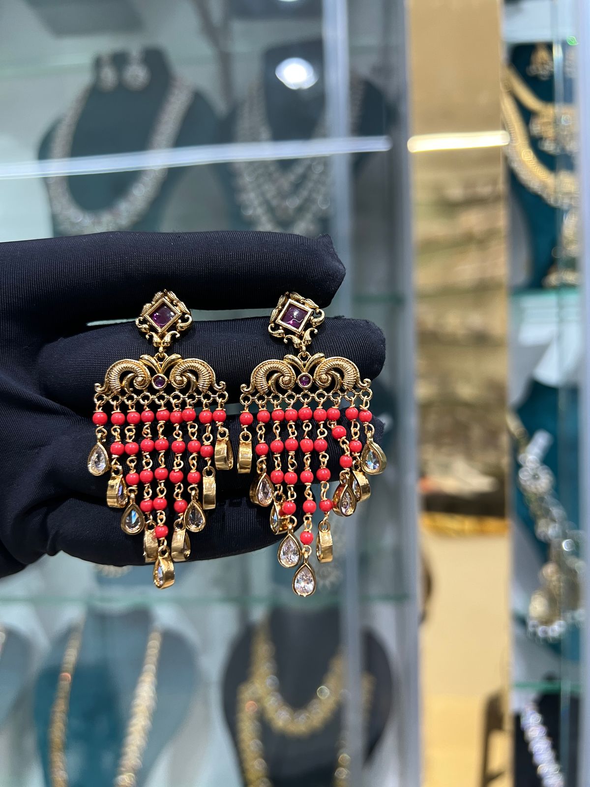 Pearls and coral earrings