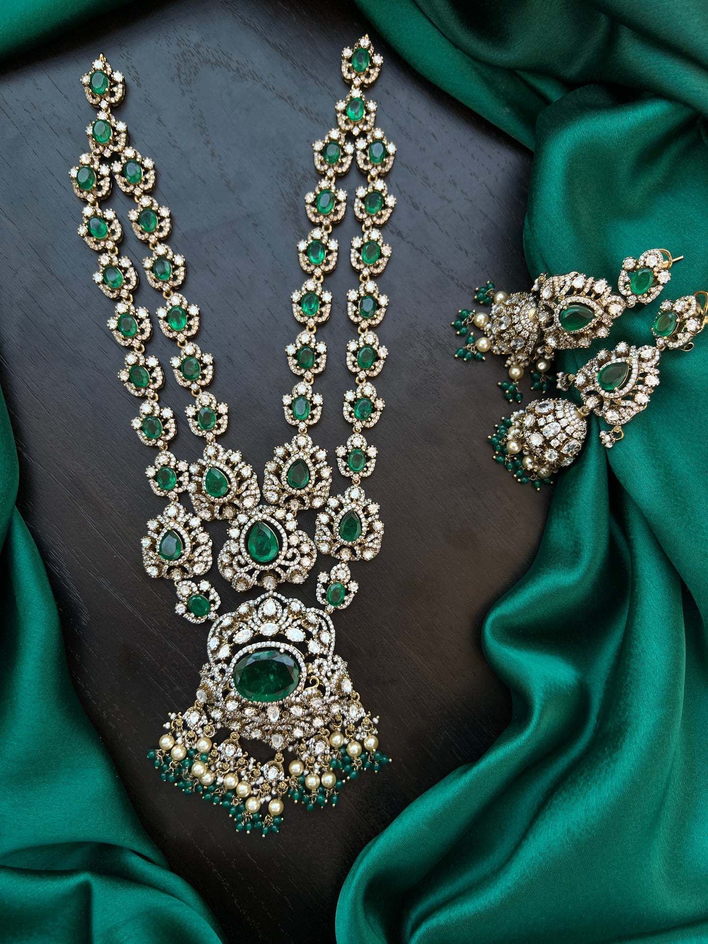 Mossonite 2 line haram and earrings
