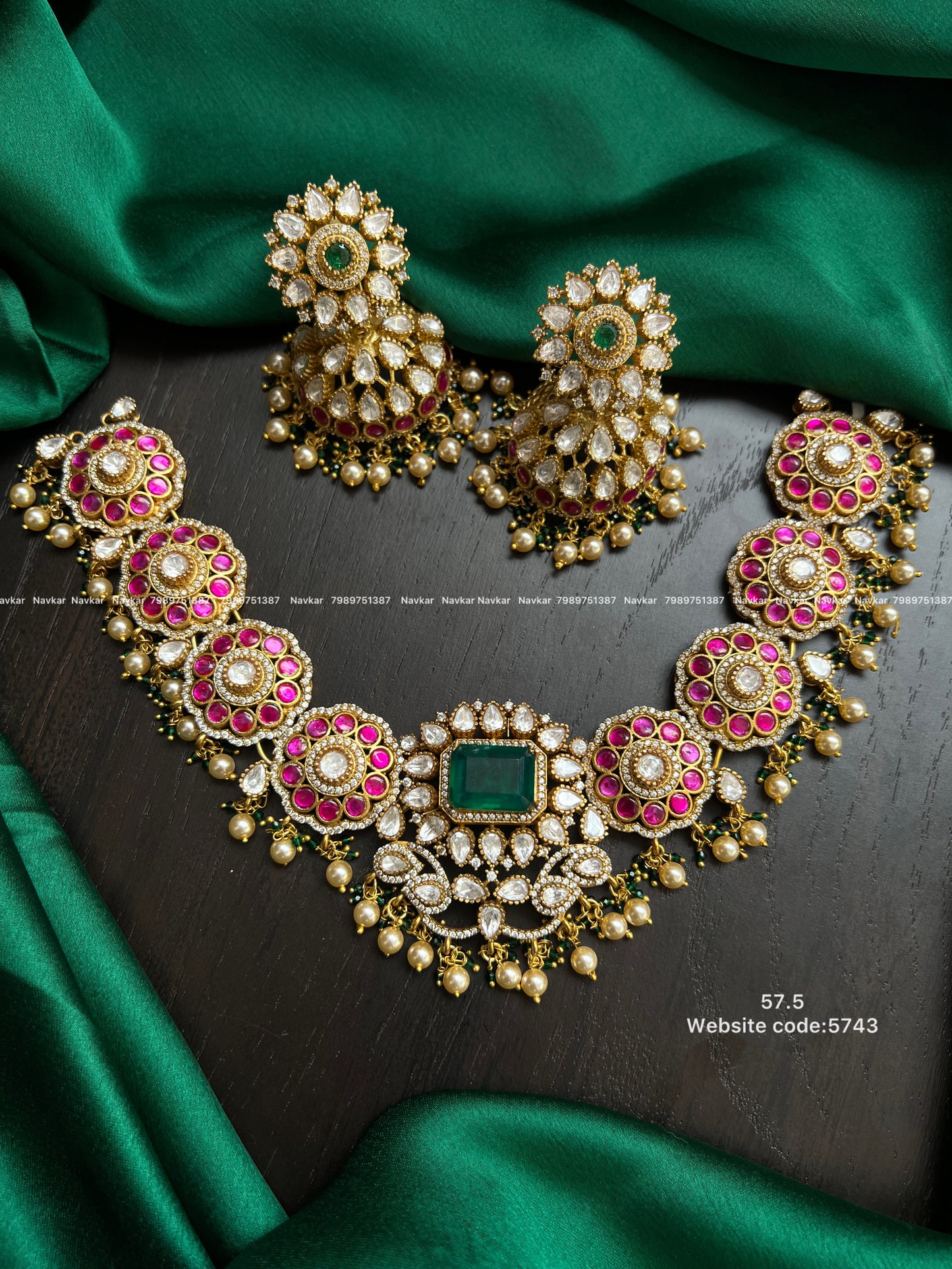 Kundan mossonite necklace
