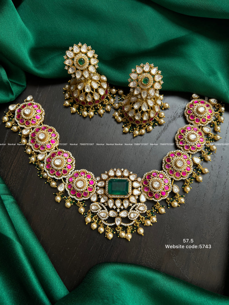 Kundan mossonite necklace
