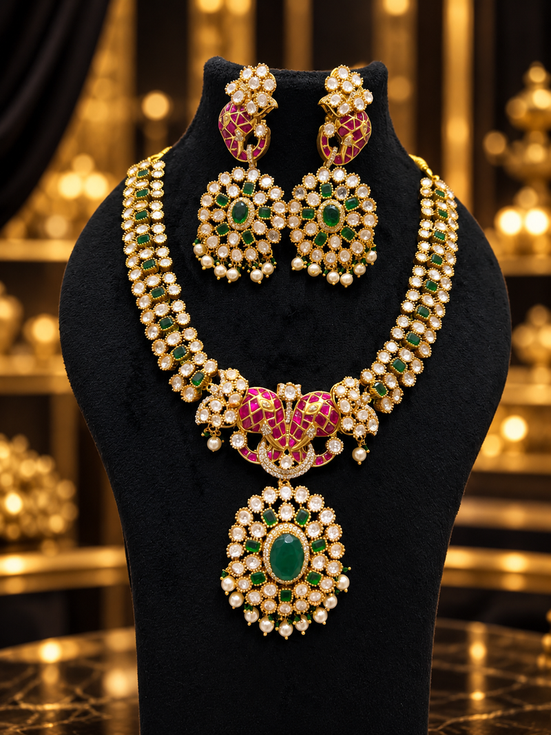 Mossonite kundan necklace