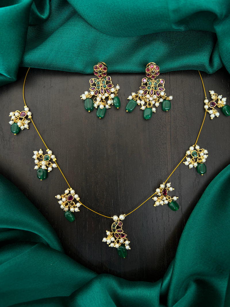 Pota stone invisible chain and earrings