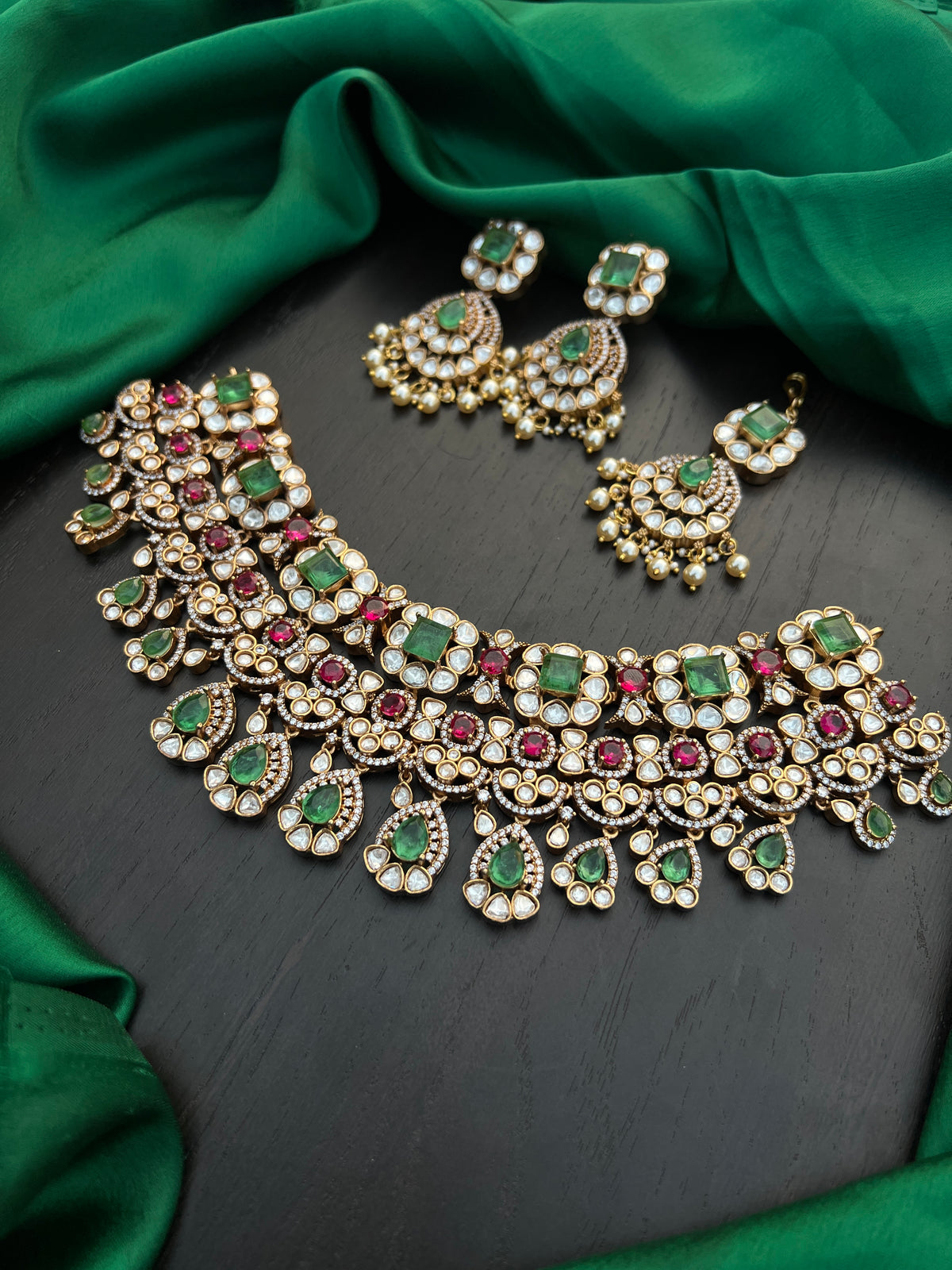 Mossonite kundan choker