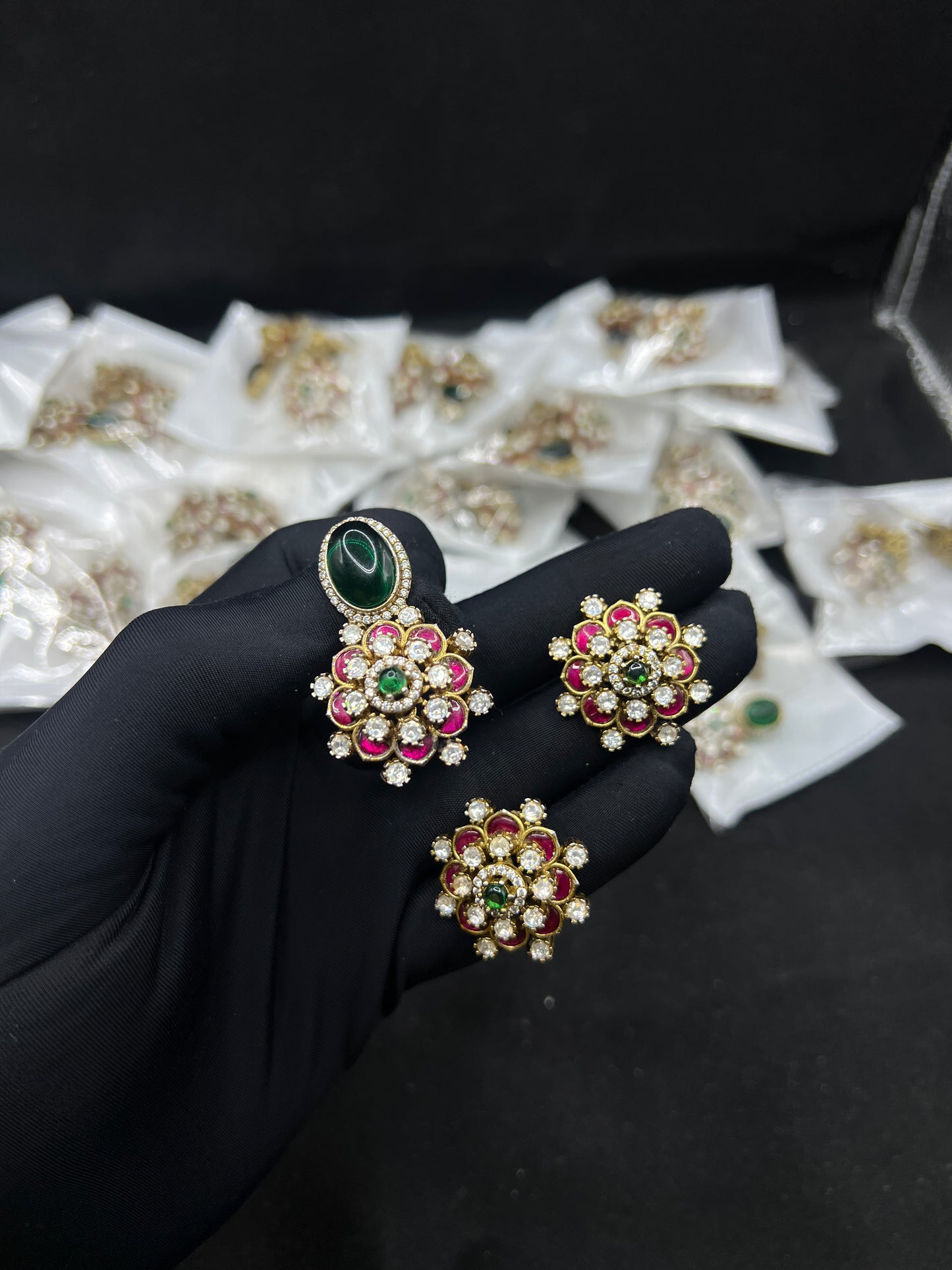 Kundan mossonite locket and earrings