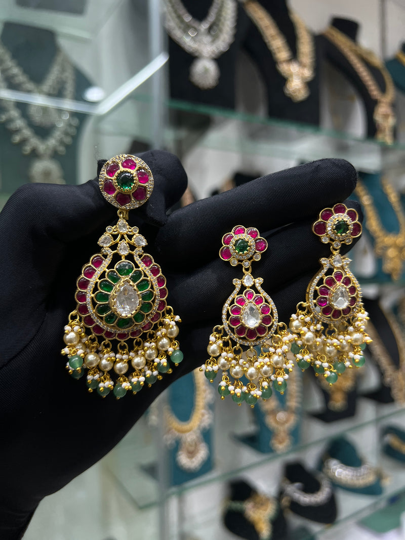 Kundan mossonite pendant earrings