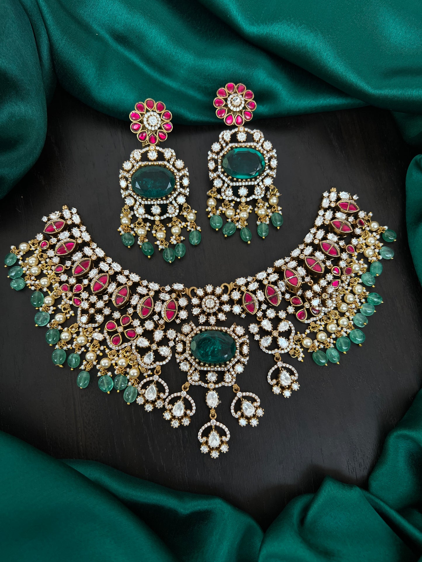 Kundan mossonite necklace