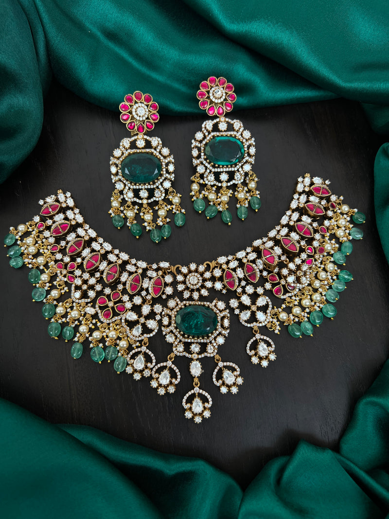 Kundan mossonite necklace