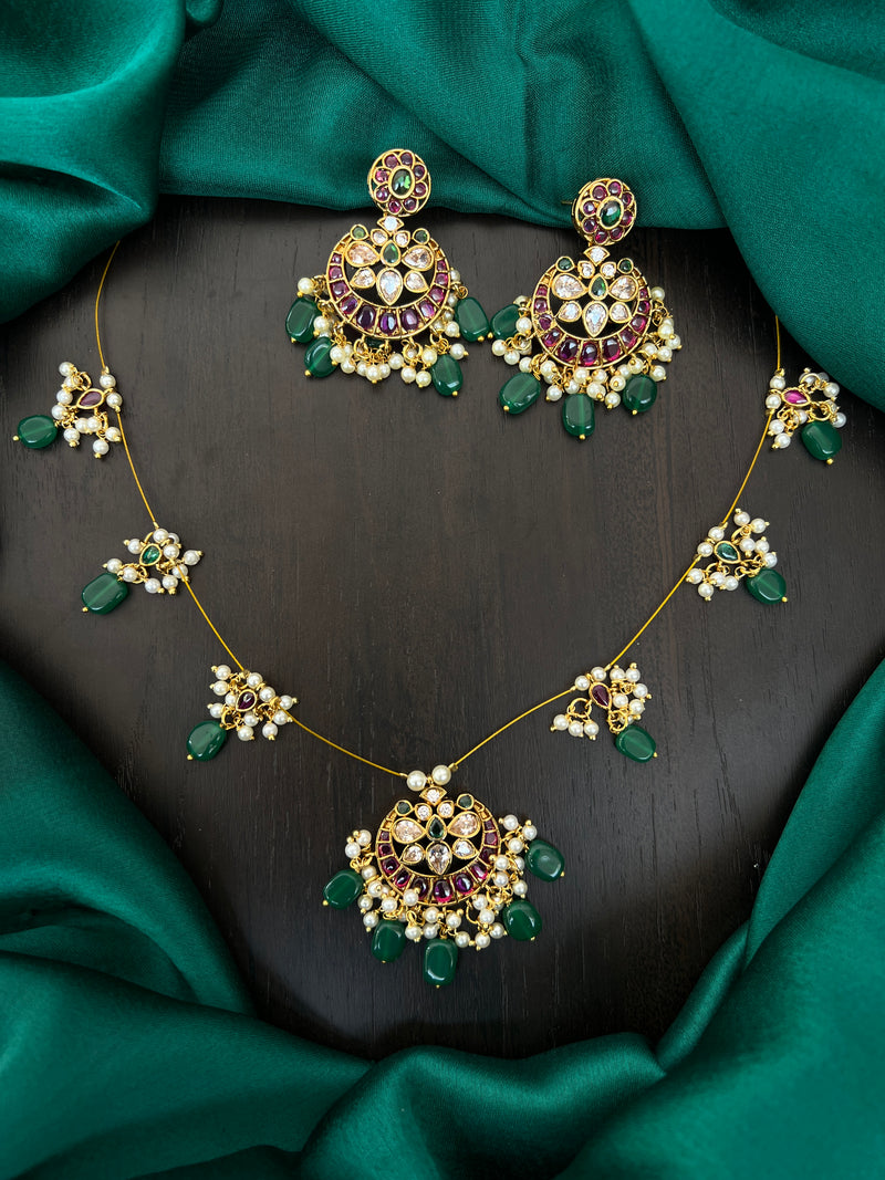 Pota stone invisible chain and earrings