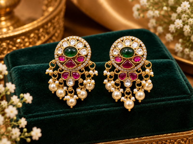 Kundan mossonite earring