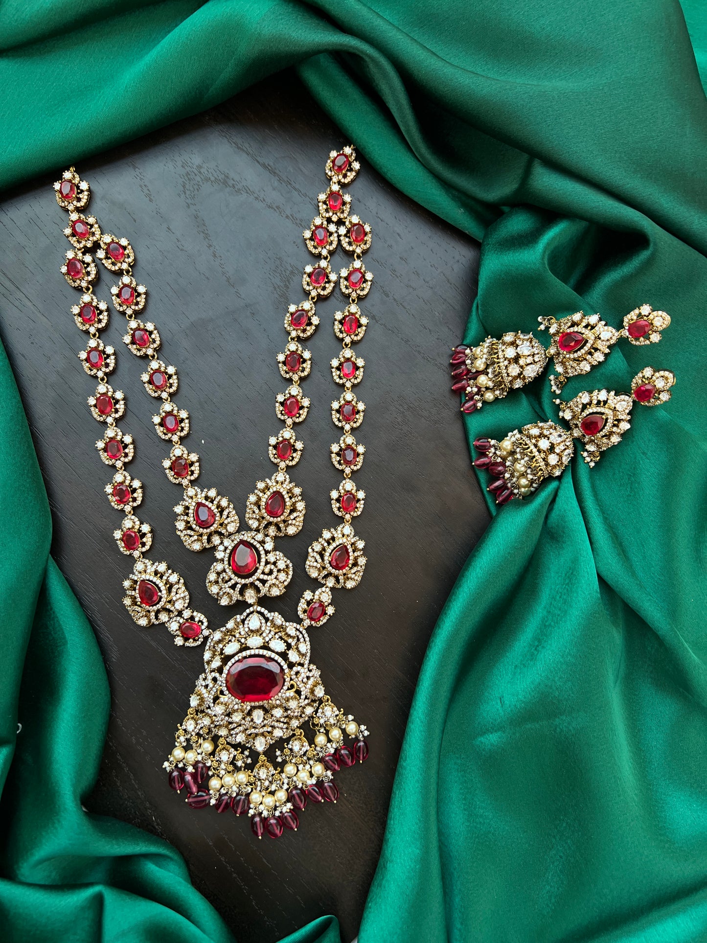 Mossonite 2 line haram and earrings