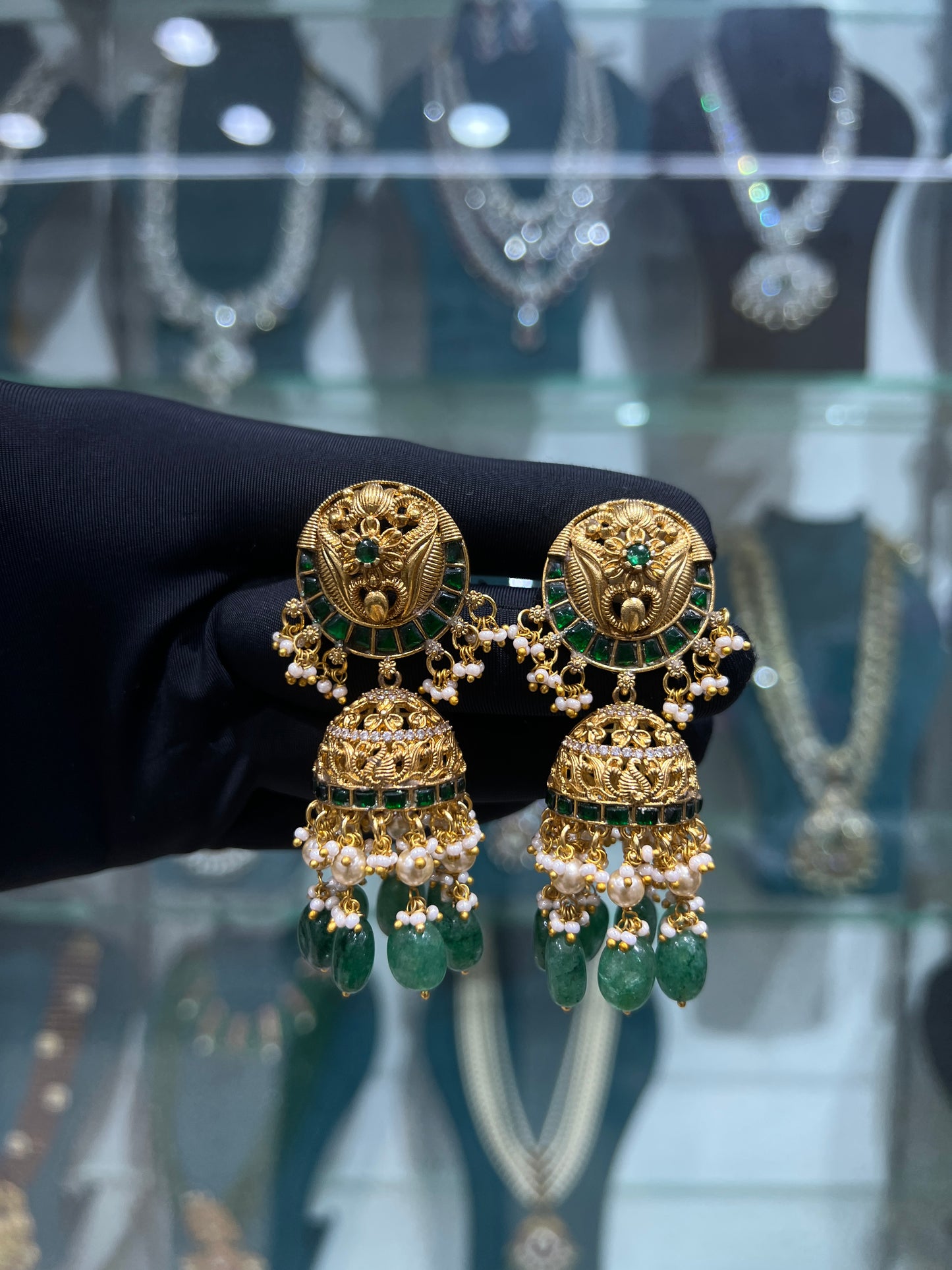 Mossonite kundan earrings