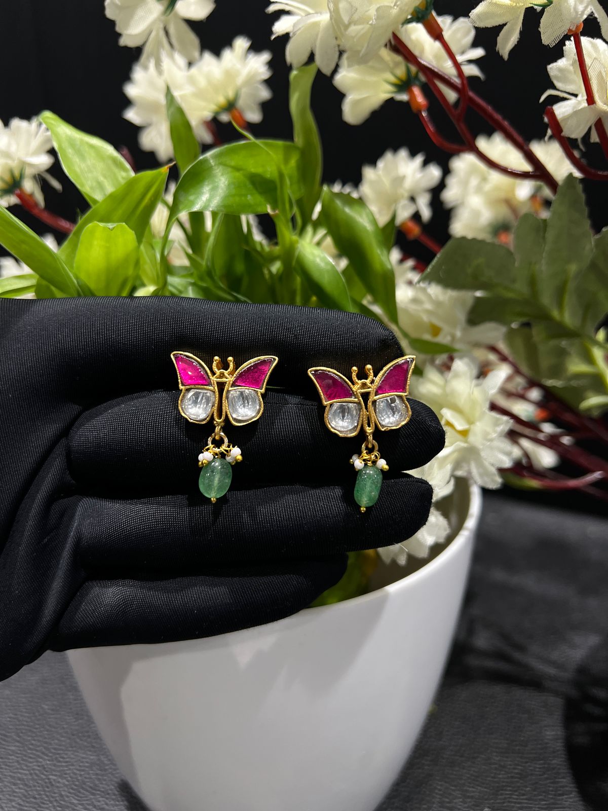 Jadaukundan butterfly  earrings